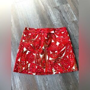 J. Crew Floral Paisley Mini Skirt Cotton Pink Green White Red Hippie Boho Size 2